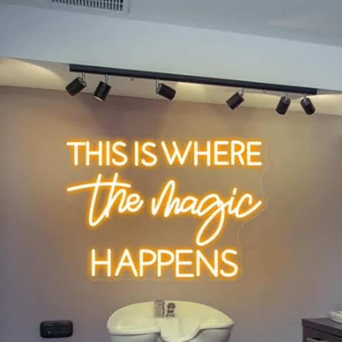 This Is Where The Magic Happens Neon Sign,20inches Custom Beauty Salon Neon Decor,LED Sign for Beauty Room,Pink Beauty Office Sign,Wedding Party Sign