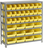 Global Industrial 7 Shelf Steel Shelving with (36) 4" H Plastic Shelf Bins, Gray Frame & Yellow Bins, 36" W x 12" D x 39" H, Industrial or Commercial Storage, Assembly Required