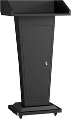 Tredre Podium Stand with Wheels, Heavy-Duty Metal Lecterns & Podiums with Storage, 46.5”H Portable Pulpits for Churches, Classrooms and Conferences, Scratch-Resistant Surface, Black