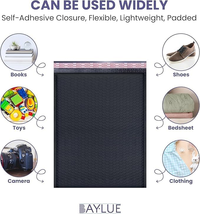 Black 12.5x19.5 Inch Large Poly Bubble Mailers #6 | Padded Envelopes with Self Seal | Air Lined Cushioned Bubble Mailer | Usable Size 12.5x15 | 100 Pack Bulk | Lightweight shipping Bags