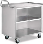 21" x 33" Stainless Steel Utility Cart with Enclosed Base and Open Front - 3 Shelf Heavy-Duty Commercial Service Cart - NSF Prep & Work Table for Kitchen, Catering, Restaurant
