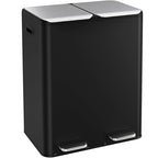 16 Gal (2 x 30 L) Dual Trash Can, Stainless Steel Kitchen Garbage Bin, Recycle Dustbin with Odor Control Box, Soft-Close Lid, Inner Buckets, Side Handle, Step Pedal, for Home Office