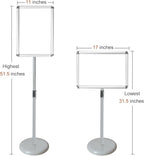 Adjustable Pedestal Sign Holder Stand, Poster Stand Aluminum Snap Open Frame for 11X17 Inches with Heavy Round Base, Both Vertical and Horizontal Sign Displayed (Sliver)