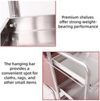 Commercial 3-Shelf Janitorial Cart, Stainless Steel Cleaning Supplies Organizer, Cleaning Cart on Wheels, for School, Hotel, Apartment & More