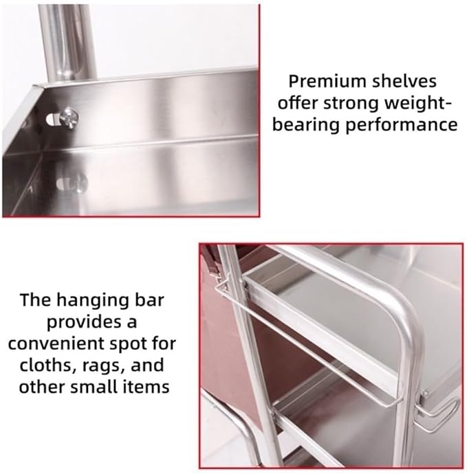 Commercial 3-Shelf Janitorial Cart, Stainless Steel Cleaning Supplies Organizer, Cleaning Cart on Wheels, for School, Hotel, Apartment & More