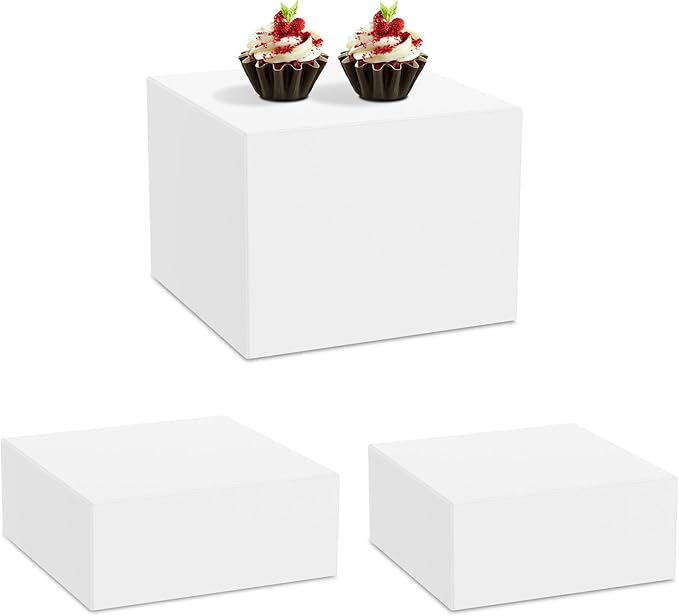 White Acrylic Buffet Risers 3PCS, Food Risers for Buffet Table, Food Display Stands for Party Catering Dessert Collectibles, Cube Boxes Display(Size 6.9", 7.7", 8")