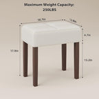 Two Leather Vanity Stool, 18.7 Inch Wide Rectangle Ottoman Bench for Makeup Room, A Set Vanity Chair with Wood Legs for Piano Room, Bedroom,Living Room with Customizable (Cream)