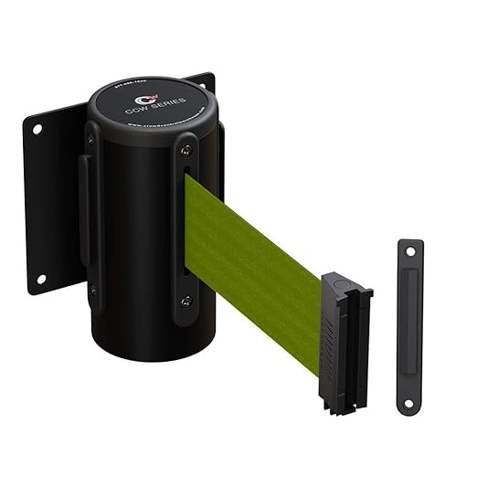 Crowd Control Warehouse - CCW Series WMB-120 Fixed Wall Mount Retractable Belt Barrier - 11 Foot, Olive Belt with Black Steel Case