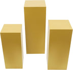 3Pcs Metal Pedestal Stand for Party, Large Gold Cake Stand, Pedestal Display Plinth Pillars for Wedding Ceremony Birthday Party Art Decor, Column Decorative Cube for Wedding Dessert Table Display
