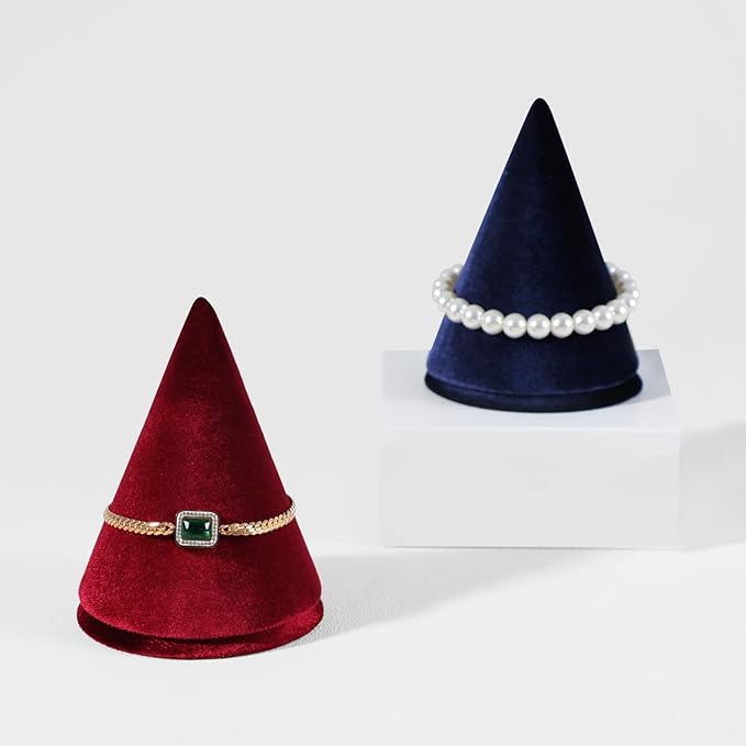 Resilient Velvet Bracelet Display Stand, Cone-Shaped Bangle Storage Holder For Jewelry Store Retail Countertop Organizer Stand (Red, Resilient Velvet)
