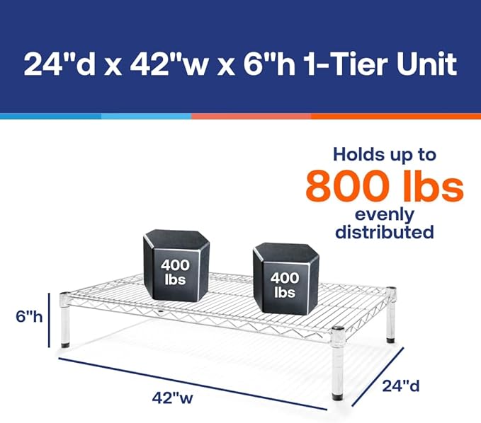 Shelving Inc. 24"d x 42"w Chrome Wire Shelving with 1 Tier Shelf, Weight Capacity 800lbs Per Shelf