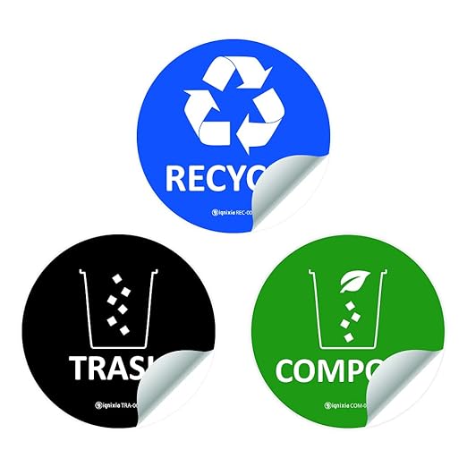 IGNIXIA Compost & Recycle Stickers - Premium Vinyl for Compost Bin, Recycle Bin - Pack of 6 for Metal or Plastic Trash Can