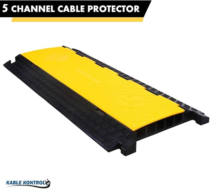 Kable Kontrol Atlas Cable Protector Wire Ramp - 5 Channel Bulk Wholesale Pallet – 10 Pcs - 35” Long Black & Yellow - 24000 Lbs Load Capacity - Rubber Speed Bump Wire Protector Cord Cover - CP9975