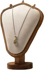 Walnut Color Body Wood Necklace Display Stand with Beige Flannelette Soft Mat Necklace Holder Organizer Desktop Stand for Home Store Dresser-3.3"x5.8"x8.4"