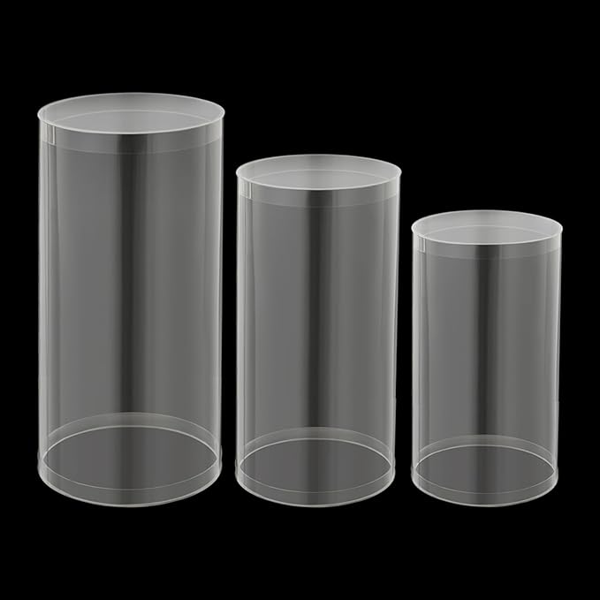 5PCS Clear Cylinder Pedestal Stands, Acrylic Transparent Round Pedestal Display Plinth Pillars, Acrylic Cylinder Round Display Plinth Cake Tables for Party, Flowers, Event Decoration