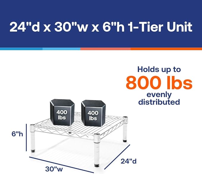 Shelving Inc. 24"d x 30"w Chrome Wire Shelving with 1 Tier Shelf, Weight Capacity 800lbs Per Shelf
