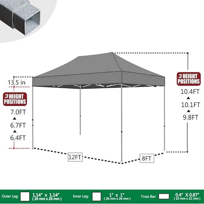 Eurmax USA 8'x12' Pop Up Canopy Tent Commercial Instant Canopies with Heavy Duty Roller Bag,Bonus 4 Sand Weights Bags (Grey)