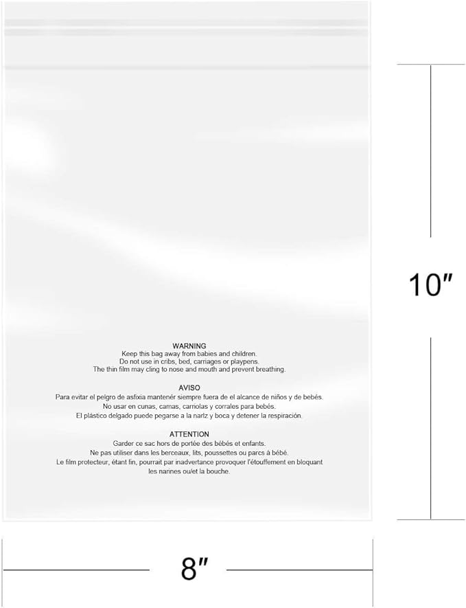 iMailer - 1000 Pcs - 8" x 10", Suffocation Warning Self Seal Clear Plastic Poly Bags 1.6 Mil for Clothing, T-Shirt, Brochure, Prints, Handicraft Gift-Permanent Glue
