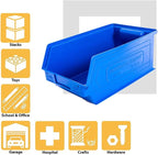 6-Pack Storage Bins, Wall Mount, Stackable & Freestanding, 12”x 8” x 6” Plastic Organizers, Utility Containers for Garage, Home, Workshop, Blue