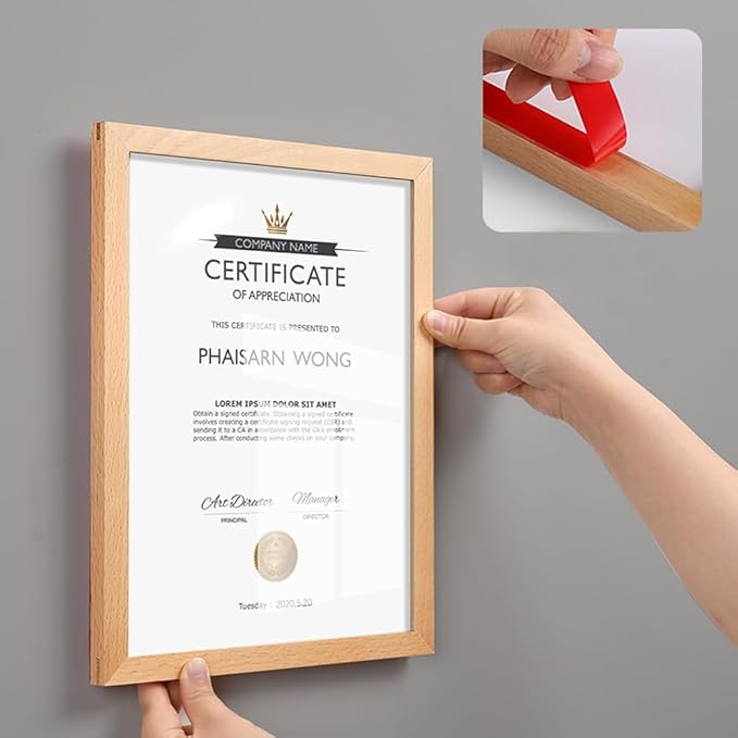 Wall Mount Acrylic Sign Holder Self Adhesive Magnetic Display Frame Clear Document Frame for Office, Store, School, Home, Wall Picture Frame (Walnut A3 297×420mm/11.69×16.54inches)