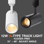12W Zoomable Track Lighting Heads,White H Track Lighting Heads for Accent,Artwork, Retail Halo Track Lights 110V 3000K Warm White 15 °- 60 ° Beam Angle - 4 Pack (White)