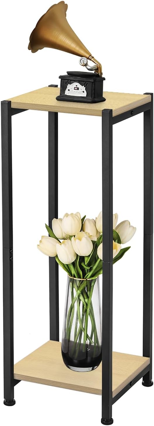 Tall Plant Stand Indoor,31 Inch Plants Stands,2 Tier Metal Plant Stand with Heavy Duty Wood,Yellow Oak and Black