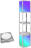 Foldable Display Case,Portable Display Cabinet,Retail Display Racks,Storage Showcase Cabinets Luminescent with LED-Light for Tradeshow Display,Tradeshow Booths ,White Round 4-Shelves 18x76inch