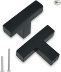Cabinet Pulls Single Hole Cabinet Knobs, 50 Pack Square Matte Black T Bar Cabinet Handles Drawer Cabinet Knobs Cupboard Hardware Cabinet Handles, Stainless Steel Single Hole