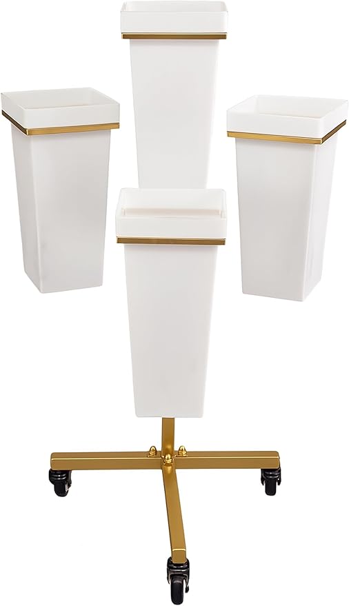 DYALE Flower Display Stand with Buckets - Flower Cart with Wheels for Bouquet Shop, Metal Flower Rack Display Stand for Wedding Garden, Party, Events (Gold, Square buckets)
