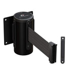 Crowd Control Warehouse - CCW Series WMB-120 Fixed Wall Mount Retractable Belt Barrier - 11 Foot, Dark Grey Belt with Black Steel Case, Crowd Control Barriers