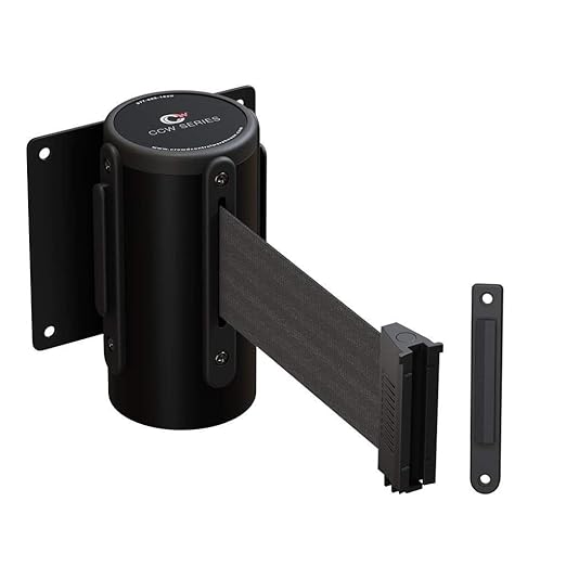 Crowd Control Warehouse - CCW Series WMB-120 Fixed Wall Mount Retractable Belt Barrier - 11 Foot, Dark Grey Belt with Black Steel Case, Crowd Control Barriers