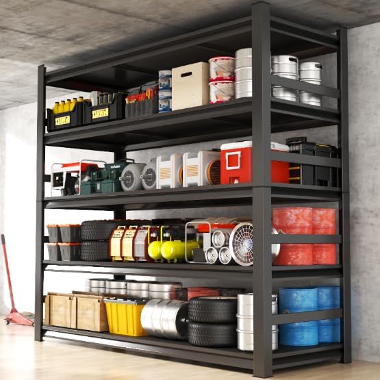 Garage Shelving Units, Heavy Duty 5-Tier Storage Shelves, Metal Adjustable Storage Rack, Steel Shelves, 2750 lbs Capacity, Industrial Shelving for Heavy Tools (Black, 18"Dx47"Wx78"H, 5-tier)