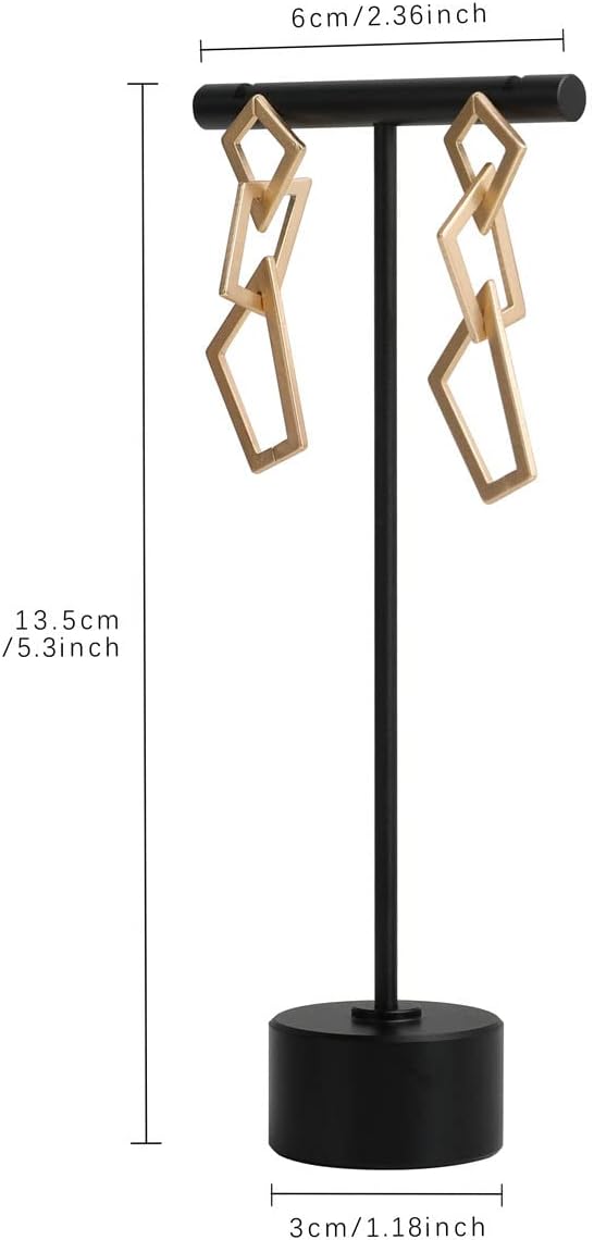 GemeShou Black Metal T Shape Earring Display holders, Earring T Stand for Show, T Bar Jewelry Stand for Online Store Photography【Black-Round Base Height 5.3"】