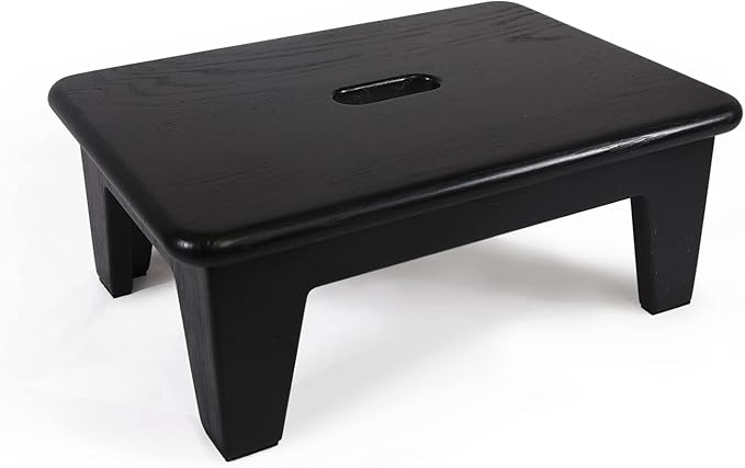 CONSDAN Step Stool for Bed - USA Grown Oak, Wooden Stool for Adults and Seniors, 6.5" High, Non-Slip Mat, No Assembly Needed, Solid Wood, Black Color