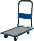 Blue Folding Platform Hand Truck 330 lbs Capacity, Heavy Duty Flatbed Dolly with 360° Swivel Silent Wheels, Foldable Steel Push Cart for Warehouse, Office, and Home Storage