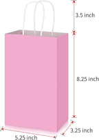 Toovip 100 Pack 5.25x3.25x8.25 Inch Small Light Pink Kraft Paper Bags with Handles Bulk, Gift Wrap Bags for Favor Grocery Retail Party Birthday Shopping Business Goody Craft Merchandise Take Out Sacks