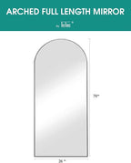 TinyTimes 70''x26'' Full Length Mirror, Large Arched Floor Mirror with Stand, Oversized Wall Mirror, Full Body Mirrors Standing Leaning for Living Room, Bedroom (Black)