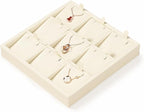Oirlv Microfiber 9 Slots Jewelry Pendant Display Tray Jewelry Necklace Organizer Display Tray(Beige)