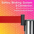 DuraSteel Crowd Control Barriers Stanchions with Retractable Belts & Sign Holder - Metal Stanchion Posts w/ 6.5ft Black Retractable Barrier Belt Ropes - Queue VIP Safety Line Dividers - Set of 6 Poles