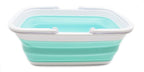 SAMMART 9.2L (2.37Gallon) Collapsible Tub with Handle - Portable Outdoor Picnic Basket/Crater - Foldable Shopping Bag - Space Saving Storage Container (1, White/Lake Green)