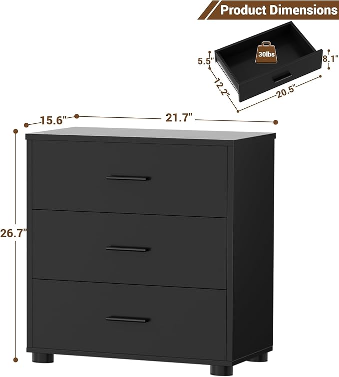 Aheaplus Closet Drawers Set of 2, Wood Closet Organizers and Storage with 3 Drawers, Closet Drawers Organizer System, Nightstands Bedside End Table with 3 Drawers Storage for Bedroom, Black