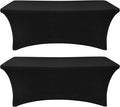 Spandex Table Cover 2 Pack 4FT Black Fitted Tablecloths,Washable Wrinkle Resistant Stretch Table Cloth Rectangle for Vendor Booth Display Items,Party Supplies for Adults,Wedding Decorations,Banquet