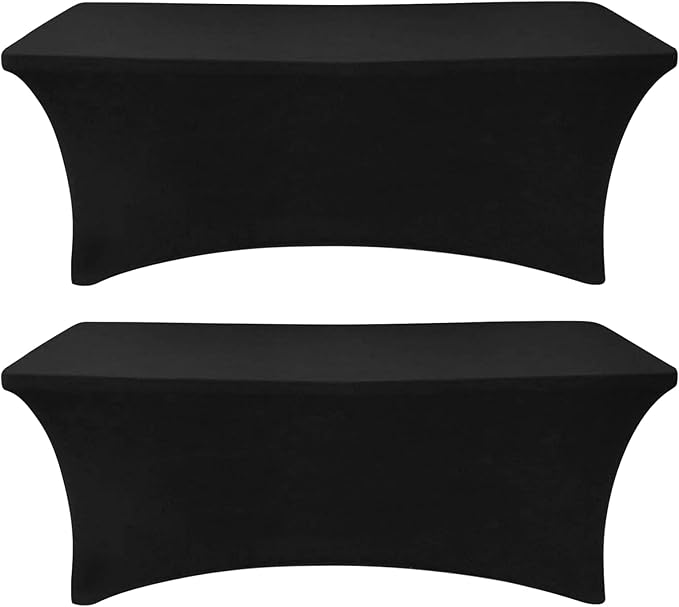 Spandex Table Cover 2 Pack 4FT Black Fitted Tablecloths,Washable Wrinkle Resistant Stretch Table Cloth Rectangle for Vendor Booth Display Items,Party Supplies for Adults,Wedding Decorations,Banquet