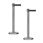 Montour Line MI650 Set of 2 Retractable Belt Barrier Stanchion, Cast Iron Base, Black Satin Stainless Steel Post (16 ft Black Belt)