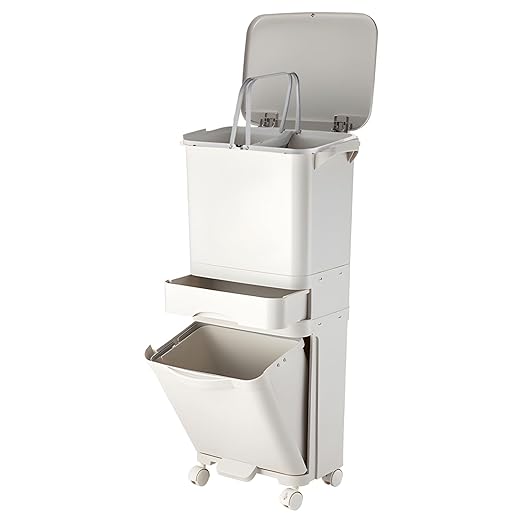 42L Kitchen Trash Can, Large Three-Layer Dual Trash and Recycling Bins, Vertical Dry and Wet Separation Waste Sorting Bins with Wheels for Kitchen, Bedroom, Livingroom, White (Without Bucket)