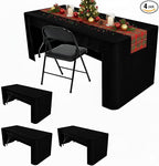 HolidayIdeas Open Back Rectangle Black Table Covers for 6 Foot Table, Wrinkle Resistant Washable Tablecloths 72x30 Inch for Craft Fairs, Banquets, Trade Show Display, 4 Pcs