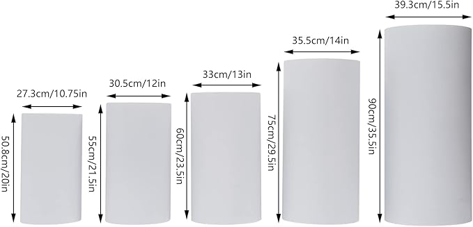 5Pcs Cylinder Pedestal Stands 20''/21.5''/23.5'' /29.5''/35.5'' Round Cylinder Pedestal Pillars Metal Pedestals Display Cake Cylinder Stand Dessert Display Pillars Dessert Stand for Party Decoration