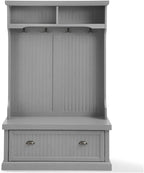 Pemberly Row Coastal Wood Hall Tree in Distressed Gray and Chrome