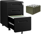 3 Drawer File Cabinet with Lock and 4 Keys, Mobile Metal Filing Cabinet, File Cabinets for Home Office, Under Desk, Pre-Assembly, File Drawer, Letter/Legal/A4 Hanging File Folders