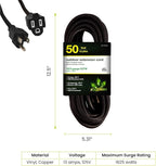 Go Green Power Inc. 16/3 50ft Black Outdoor Extension Cord - Durable, Heavy Duty, Moisture Resistant - Ideal for Tools & Equipment - GG-13750BK